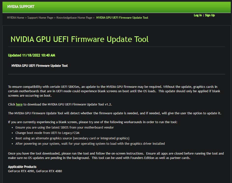 NVIDIA firmware update tool
