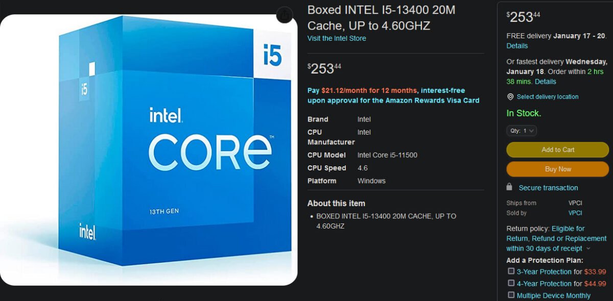 Intel Core i5-13400 on Amazon