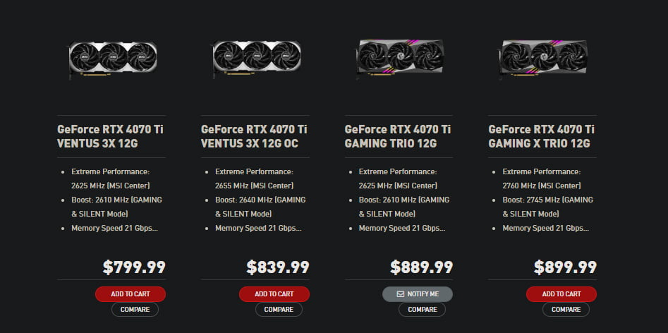 MSI Store GeForce RTX 4070 Ti