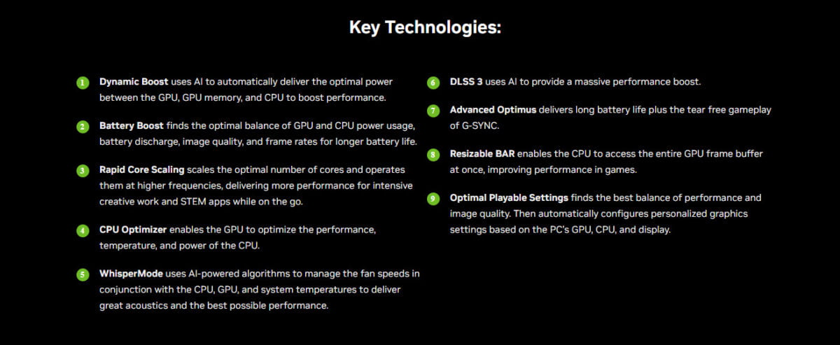 Nvidia RTX 40 Laptop Max-Q Technologies