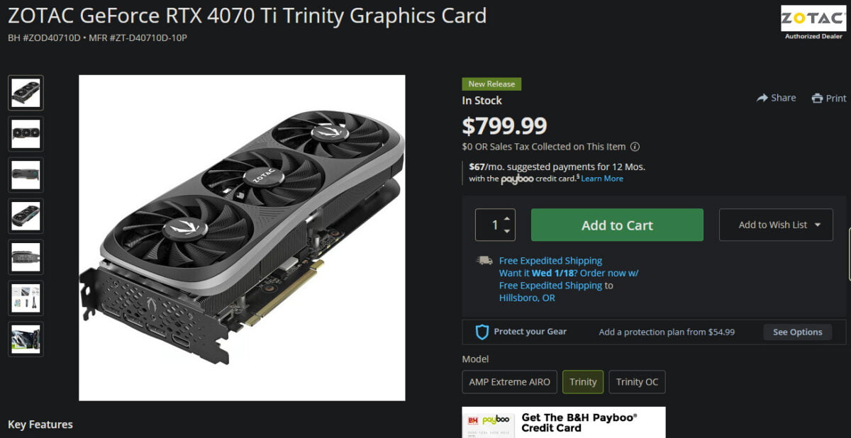 ZOTAC RTX 4070 Ti Trinity B&H